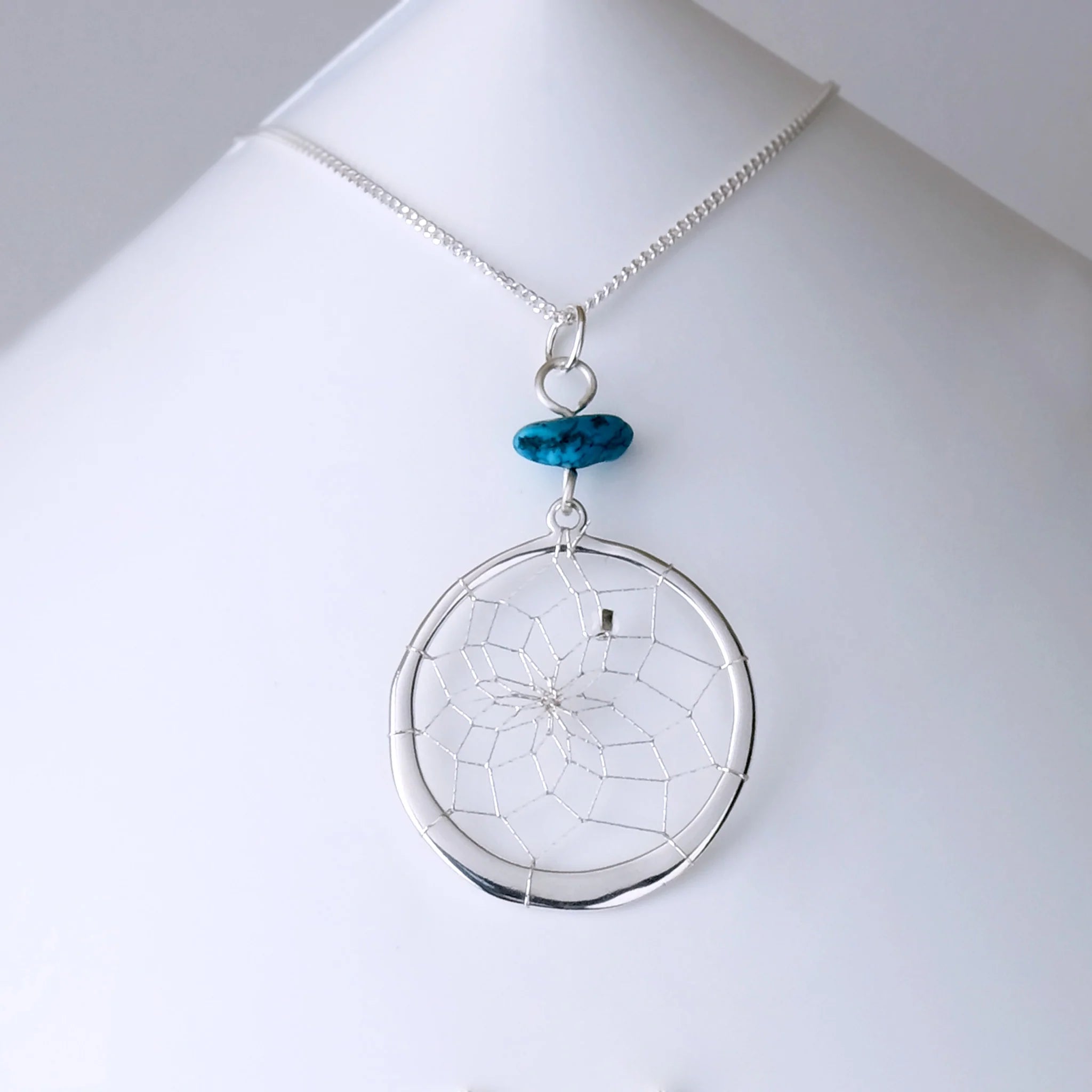 Silver Dreamcatcher Pendant with Turquoise Stone