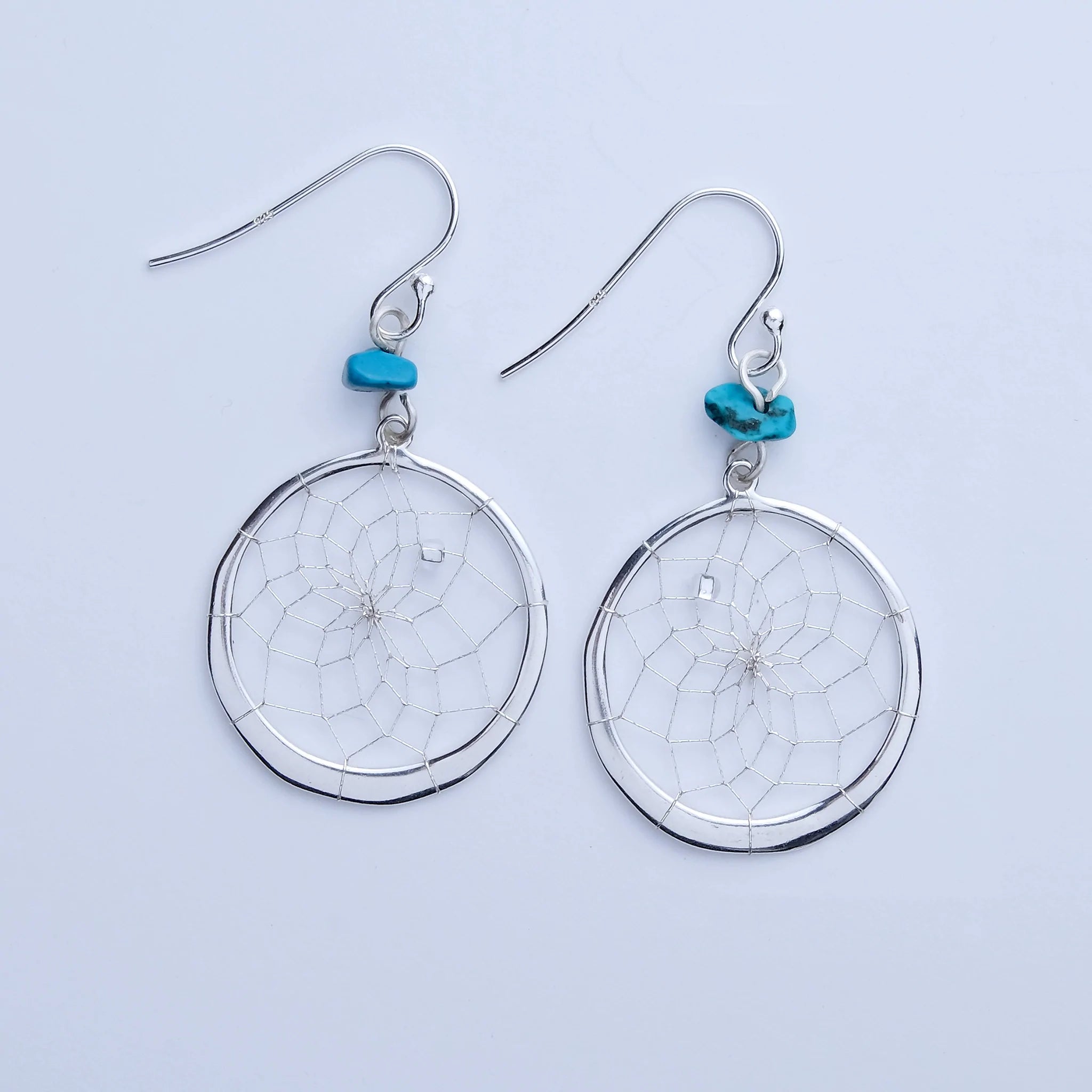 Silver Dreamcatcher Earrings with Turquoise Stone